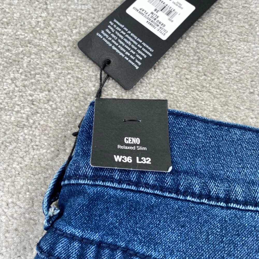 True Religion Geno Relaxed Slim Jeans Mens 36 Blue Big T Flap Pocket Denim